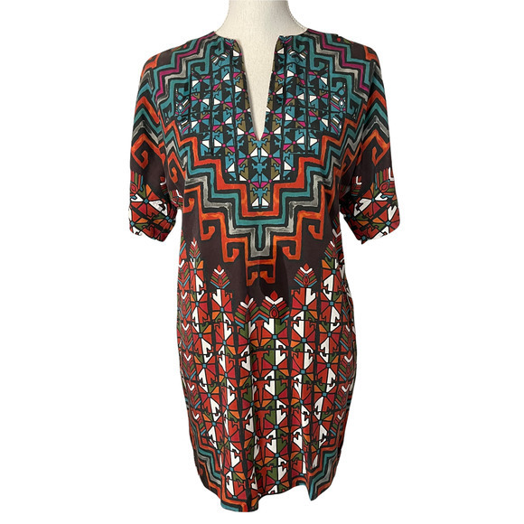MARA HOFFMAN Dress Bolnisi Rug Tunic in Orange Multi Geometric Print Siz‎ XSmall - Picture 2 of 9